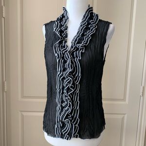 Ladies sleeveless sheer top w/ruffle detail